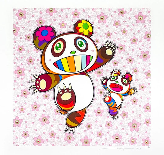 Takashi Murakami Panda Mother and Baby in a Flurry of Cherry Blossom Petals